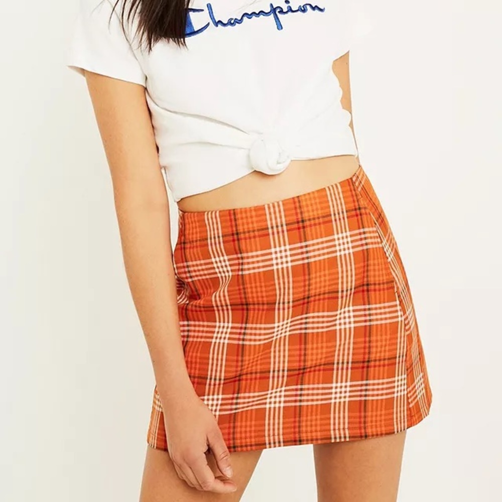 Urban outfitters UO pelmet orange plaid mini skirt | Size Small